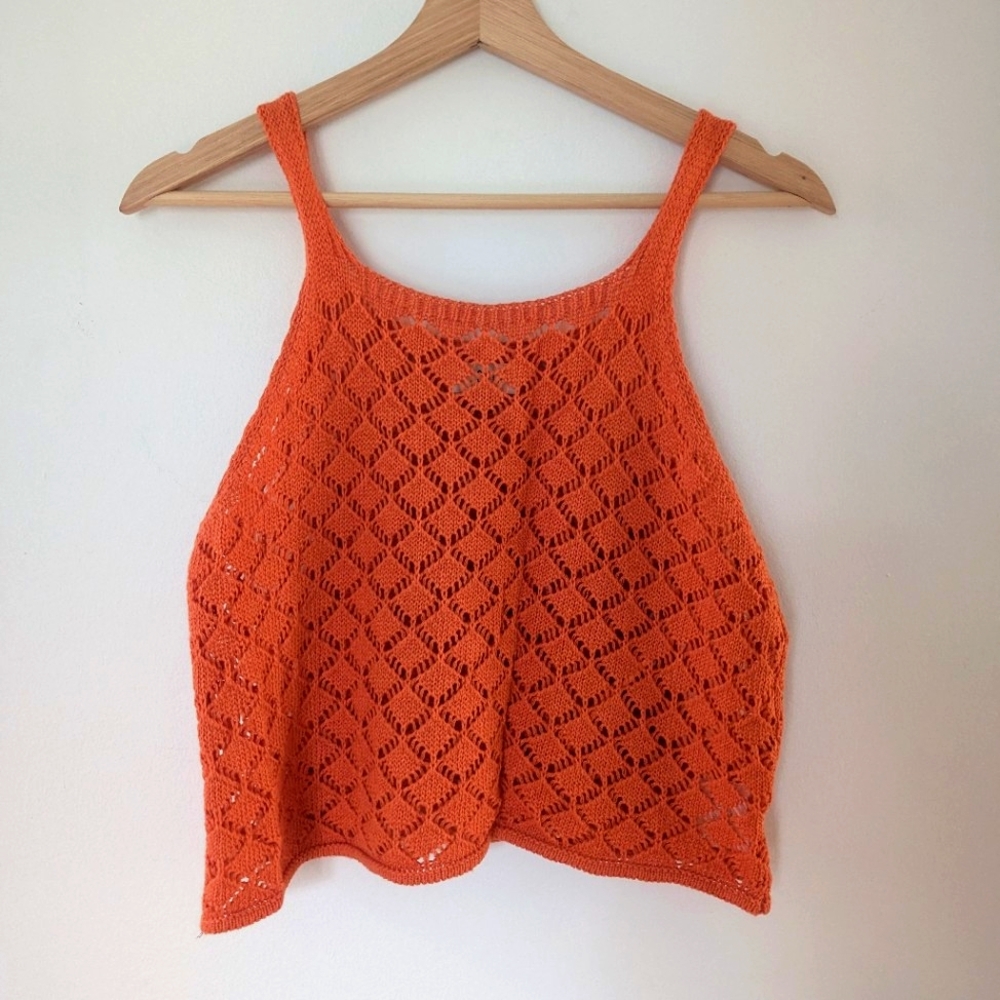 FLORIS Orange Crochet Women's Crop Top Tank (NWOT)